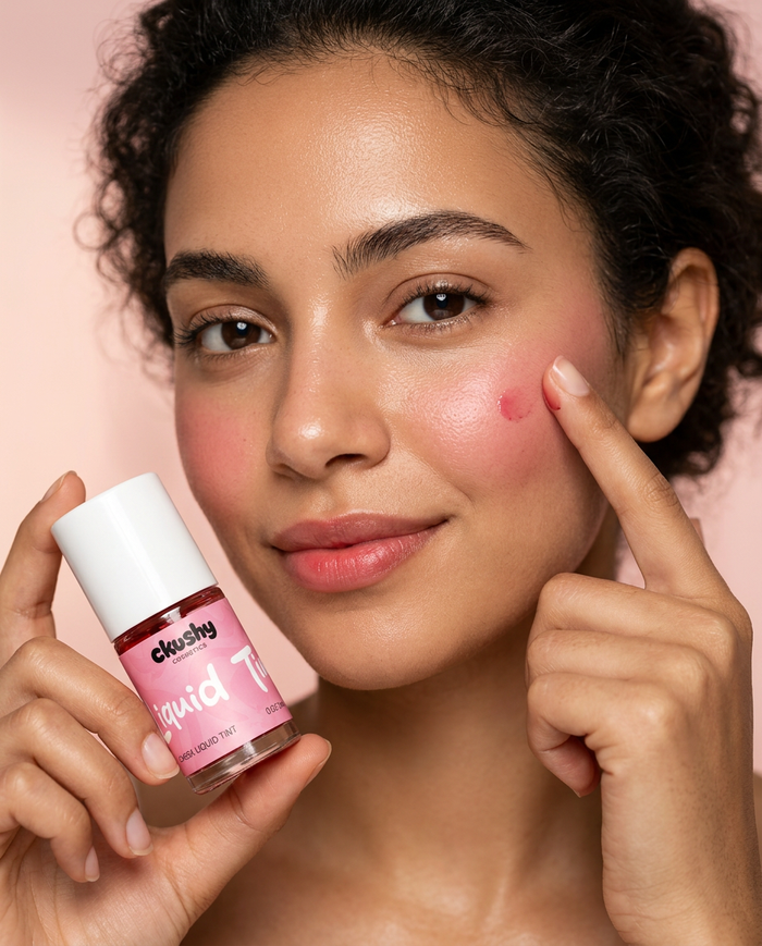 Liquid tint on cheeks